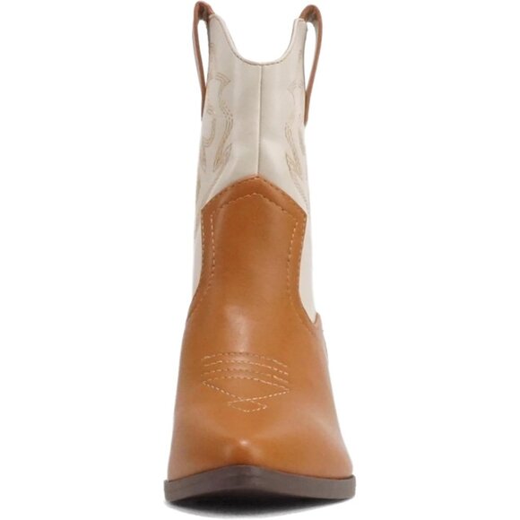 Blazing Ankle Boot Women Brown White Imitation Suede Pointe Toe Low Heel - Picture 4 of 4